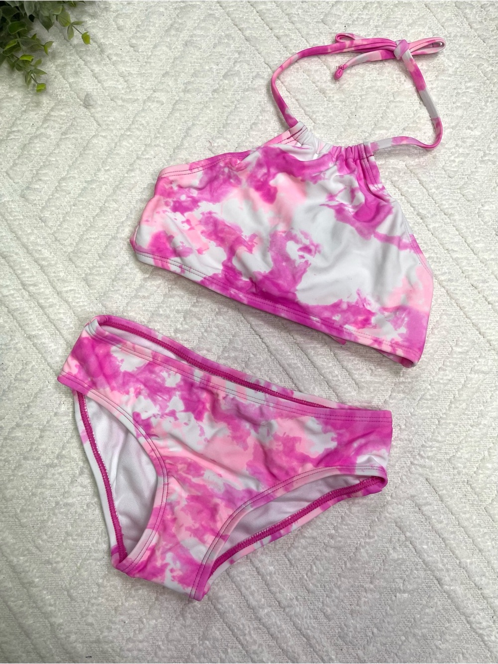 Kanu Surf Girl's Halter Pink Tie-Dye Bikini Set Size 6X